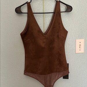 BCBG Maxazria Chocolate Brown Suede Bodysuit